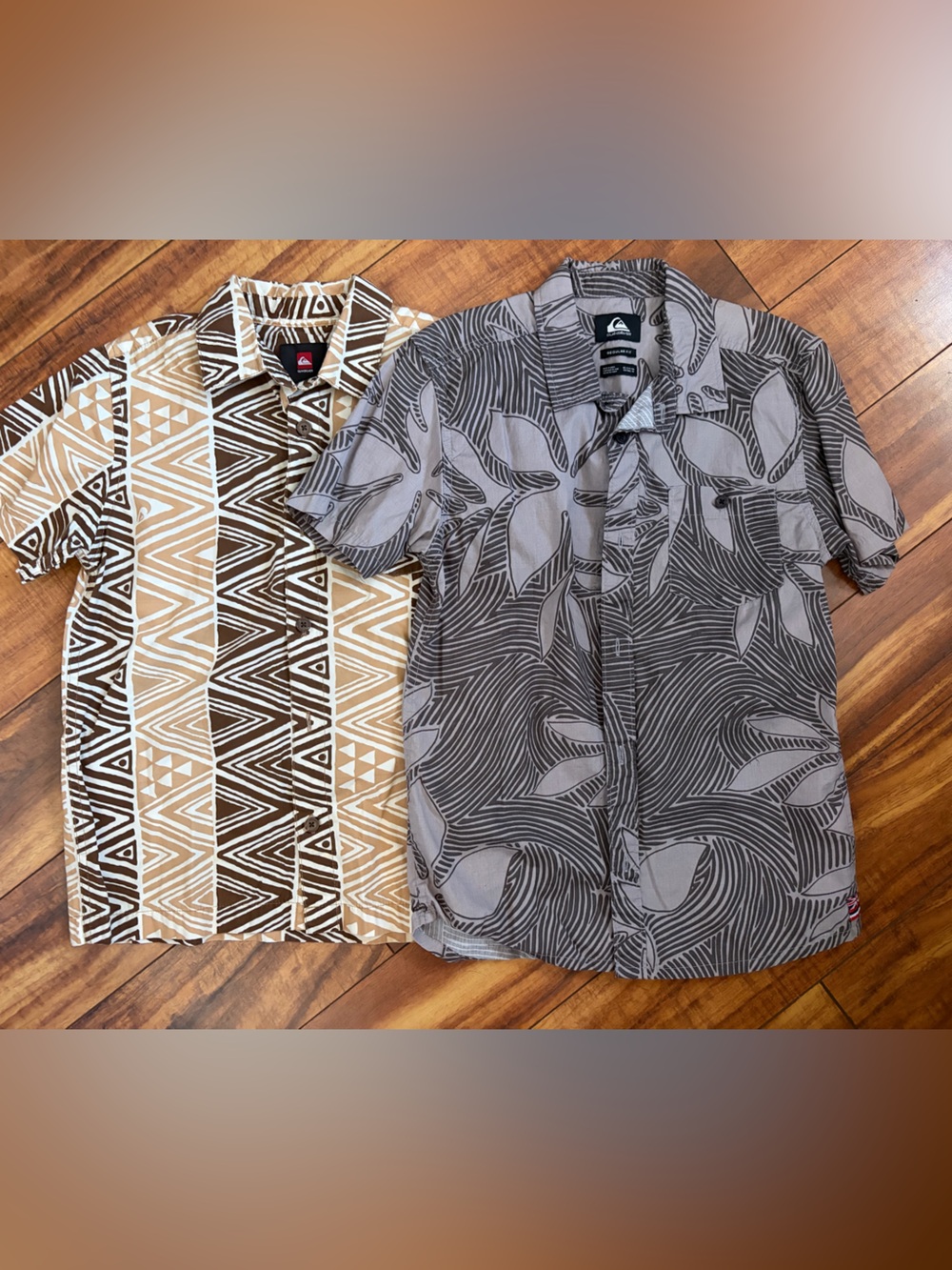 Quiksilver Gray and Black Tropical Print Button-Up Shirt